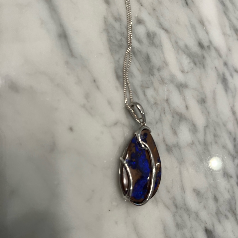 Blue and brown stone with silver necklace